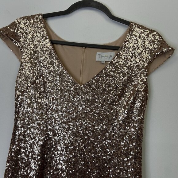 Theia Rose Gold Sequin Evening Gown Women’s Size 20 Formal Maxi Dress - Picture 3 of 8